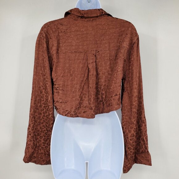 NWT Lover & Friends Revolve Brown Cheyanne Button Up Cheetah Crop Top Shirt XS - Picture 2 of 12